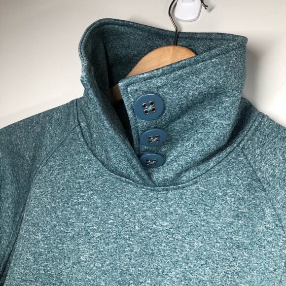 Kavu Marled Teal Button Up Funnel Neck Pullover Size XS - Picture 2 of 7